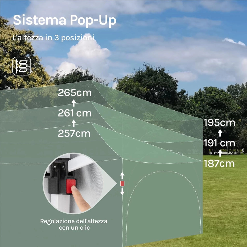 Gazebo Pieghevole da Giardino, Gazebo Idrorepellente Pop Up da 3x6m Pannelli Laterali, Tendone Esterno, Altezza Regolabile, Protezione UV, con Custodia Beige