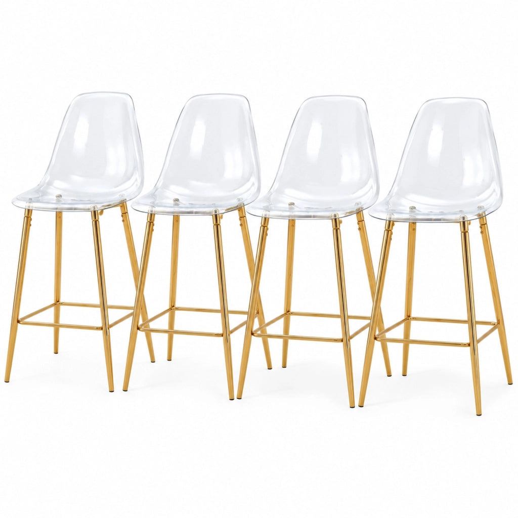 Set di sgabelli da bar trasparenti con struttura oro