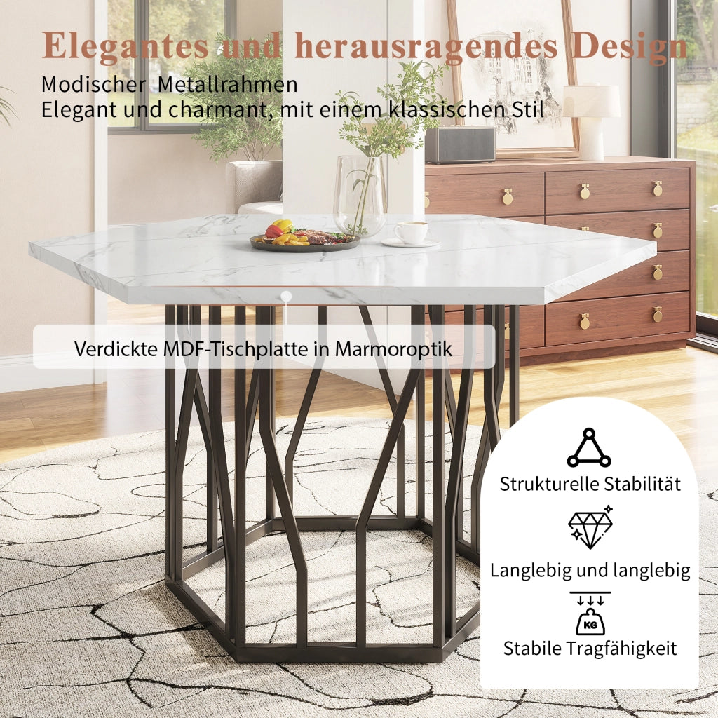 TAVOLO esagonale 115,5x100 cm MDF effetto marmo bianco nero