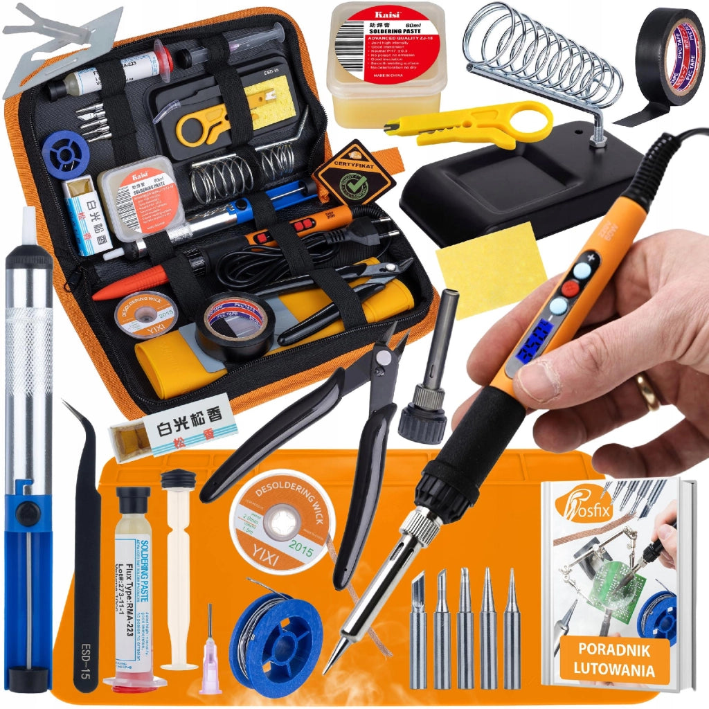 Set di Saldatura 13 in 1 con Stazione Saldante LCD 60W – Rosfix SolderMaster | Temperatura Regolabile 200–450°C