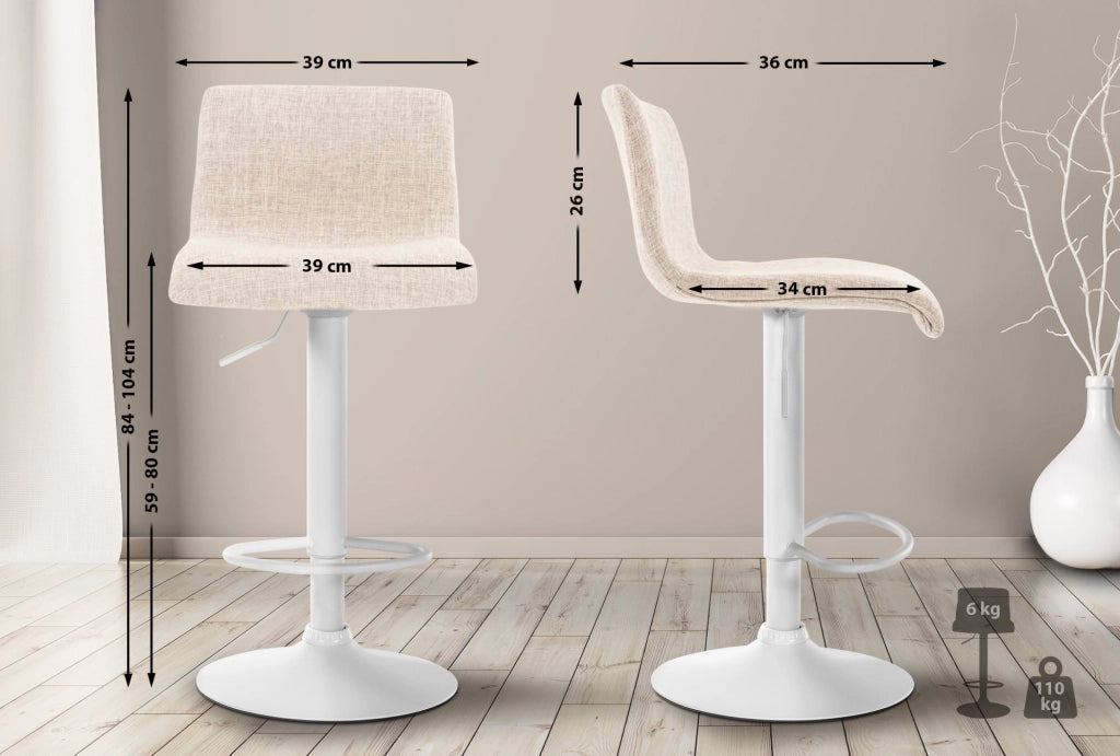 Sgabello HOVER in tessuto crema,Metallo bianco opaco