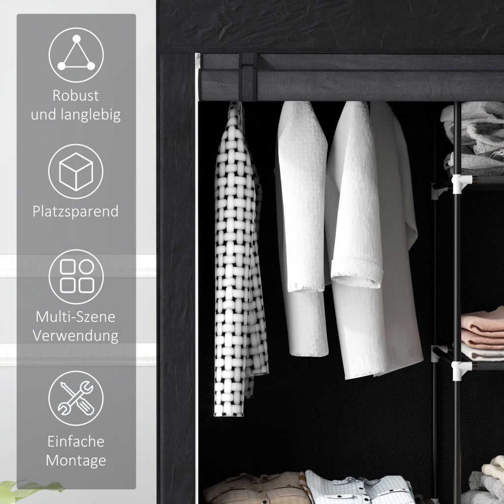 Armadio portatile in tessuto con 1 barra appendiabiti e 6 ripiani per camera da letto e lavanderia nero 103 × 43 × 162,5 cm