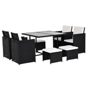 Set da Giardino in Rattan per 8 Persone 9 Pezzi Nero con Cuscini Sfoderabili Crema