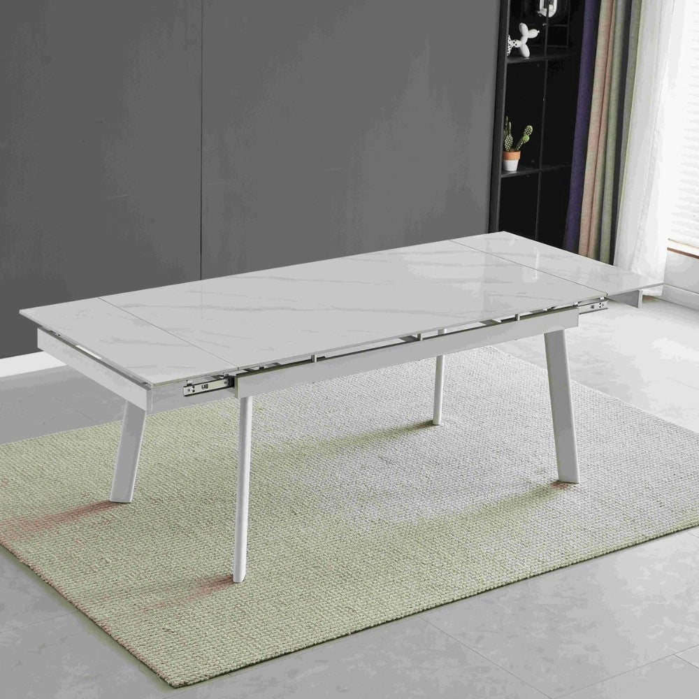 Tavolo allungabile Presena in ceramica colore bianco effetto marmo lucido e gambe metallo bianche
