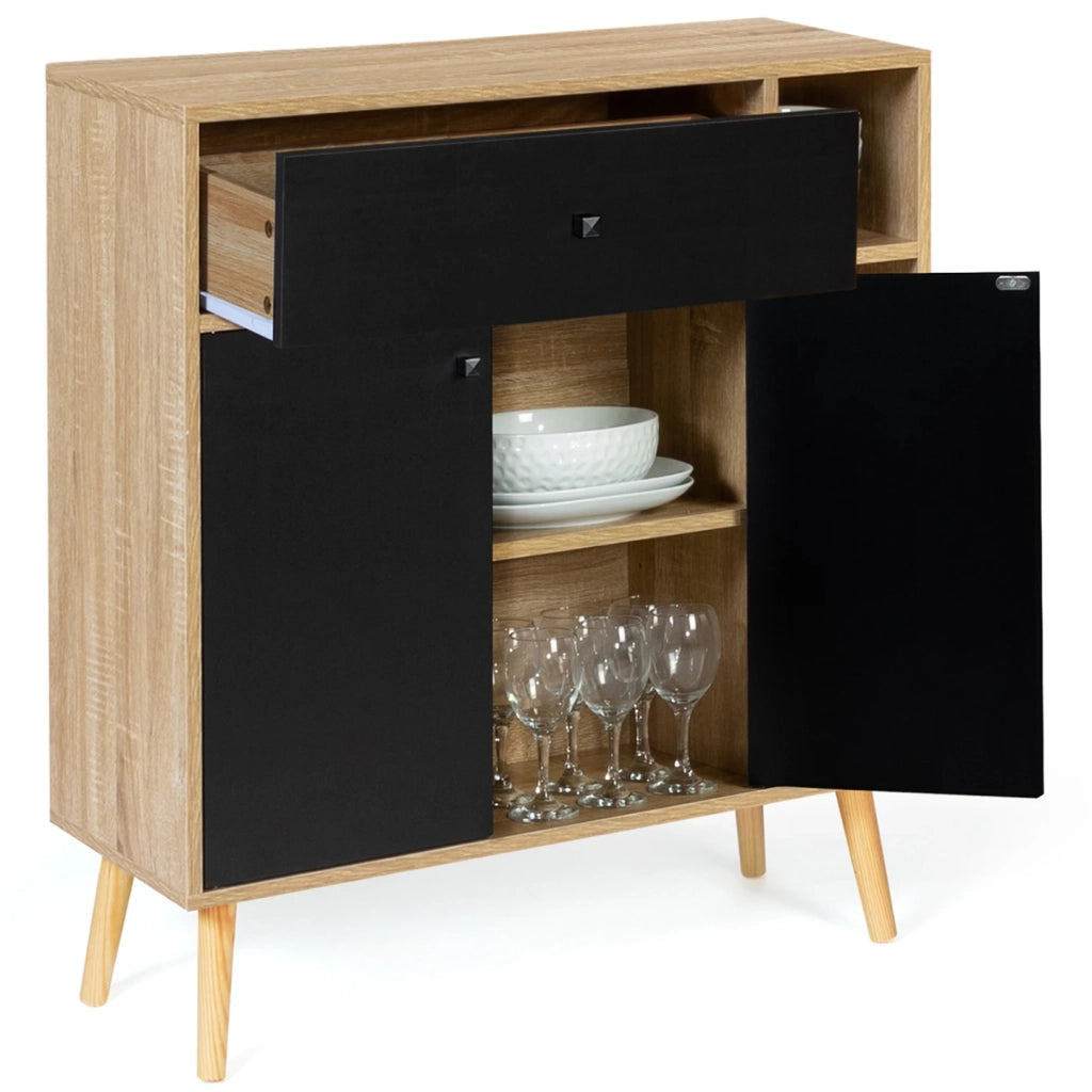 IDMarket - Libreria scandinavo in legno e nero con armadio e cassetto EMMIE