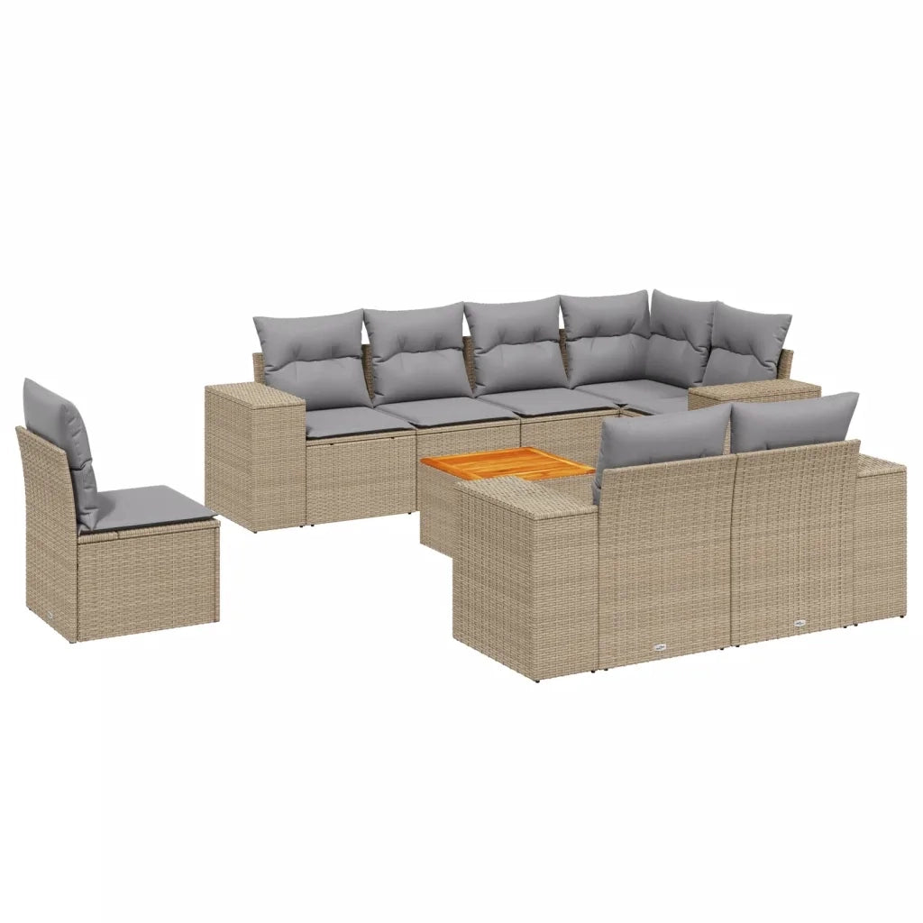 Set Divano da Giardino 9 pz con Cuscini Beige in Polyrattancod mxl 90579