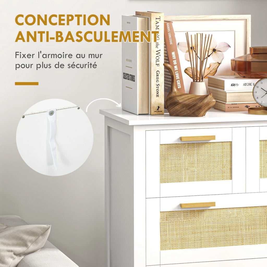 Cassettiera 5 Cassetti Legno Massello Griglia Metallo ¨C Zephmum ¨C Bianco 77x37x104 cm