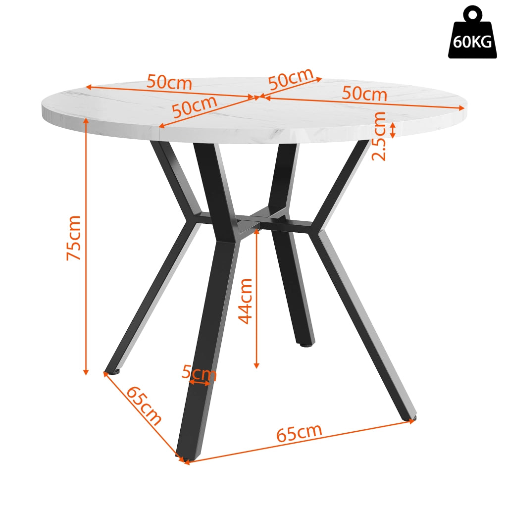 Tavolo da pranzo rotondo con piano effetto marmo e base in metallo a x per sala da pranzo