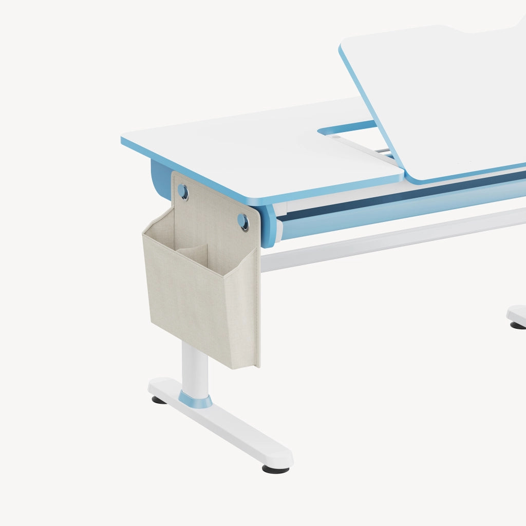 Scrivania Kuosa per Cameretta Regolabile in Altezza con Piano 120 x 60 cm e Cassetto - Azzurro/Bianco [en.casa]