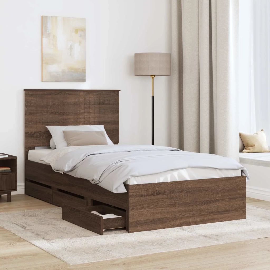 Letto singolo | Letto per adulti | Struttura del letto con cassetto Rovere Marrone 100 x 200 cm