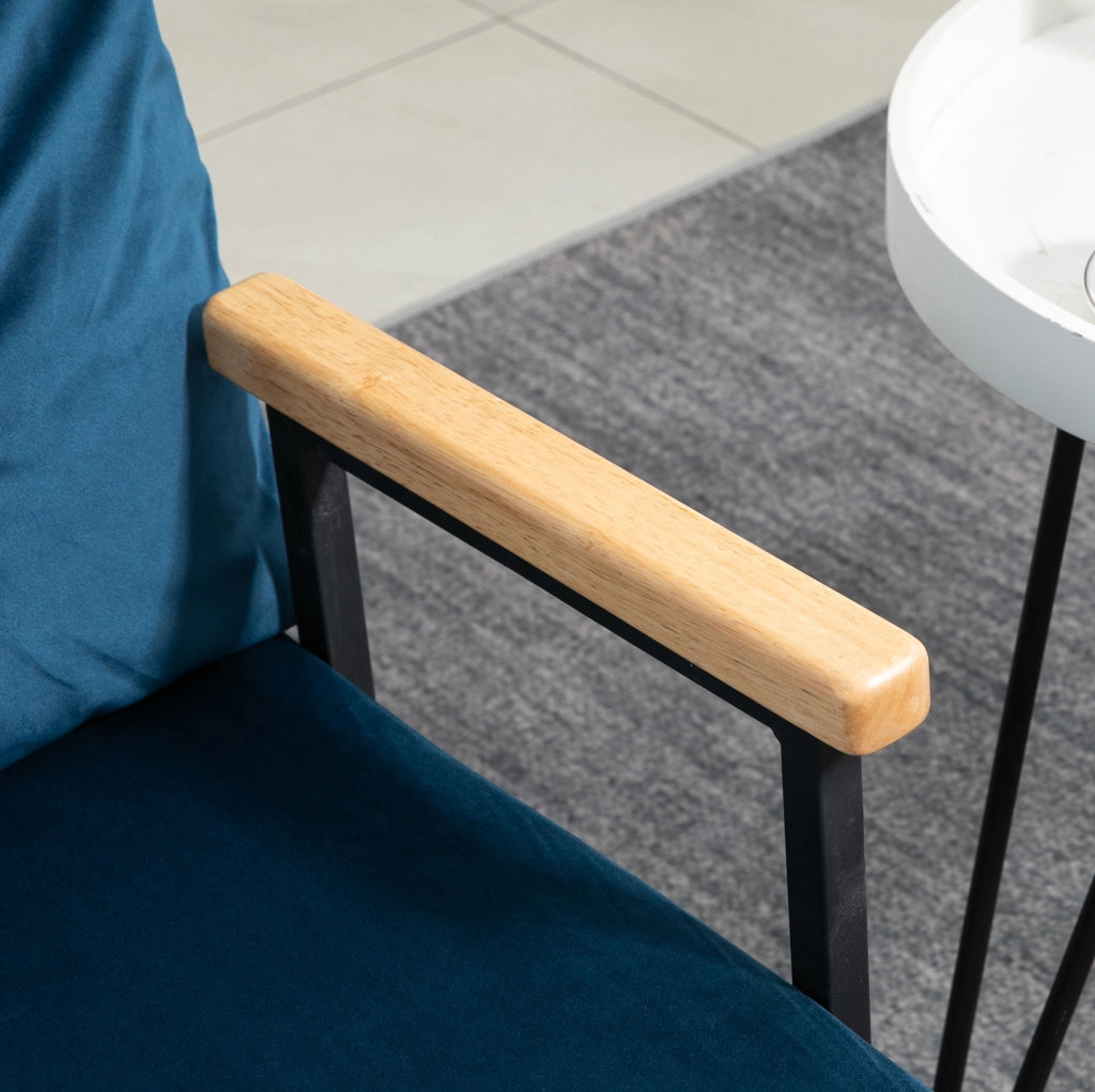 Poltrona letto pieghevole in velluto blu con schienale reclinabile