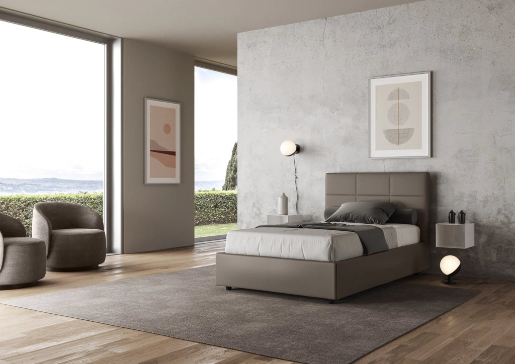 Letto 1 Piazza e Mezzo 120x190 cm con Rete e Contenitore Mika Cappuccino