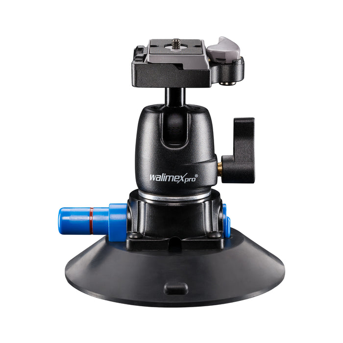 Walimex Pro treppiede a ventosa incl. testa a sfera per fotocamere di sistema e DSLR, 20317, nero, blu