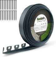 Gazon rand in plastica, grafite, 50 mm x 10 m, con 20 spiedini, bordo giardino, gazon rand, gazon rand di limitazione, gazon rand decorativo, limitazione per fiori.