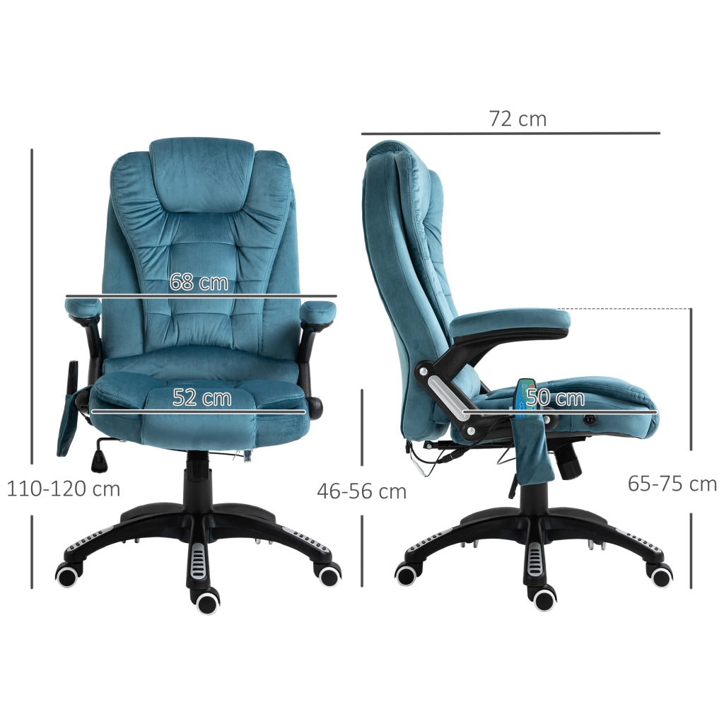 Sedia da ufficio massaggiante con funzione riscaldante, schienale reclinabile e altezza regolabile, in poliestere blu