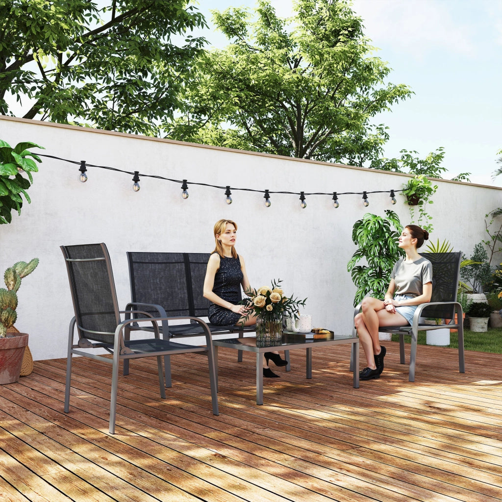 Set giardino 4 pezzi con tavolino, 2 sedie e divanetto regolabile ¨C zephmum ¨C acciaio e textilene nero