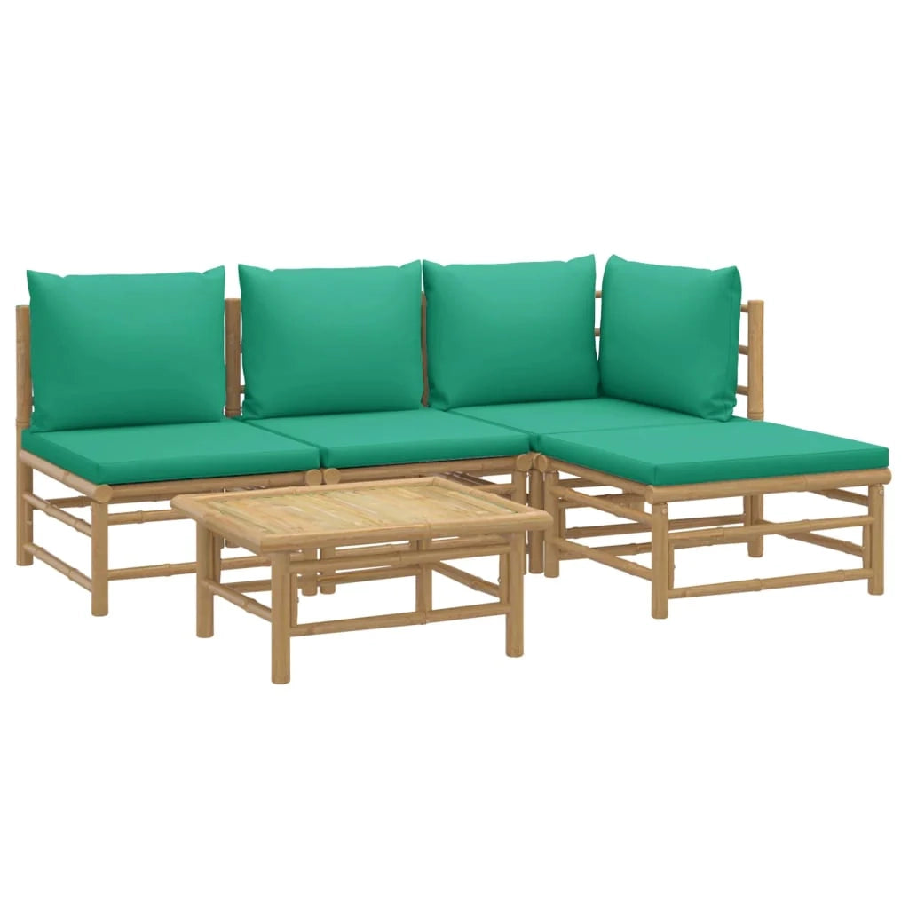 Set di mobili da giardino mobili da esterno 5 pezzi con cuscini bambù verde 02_0016505