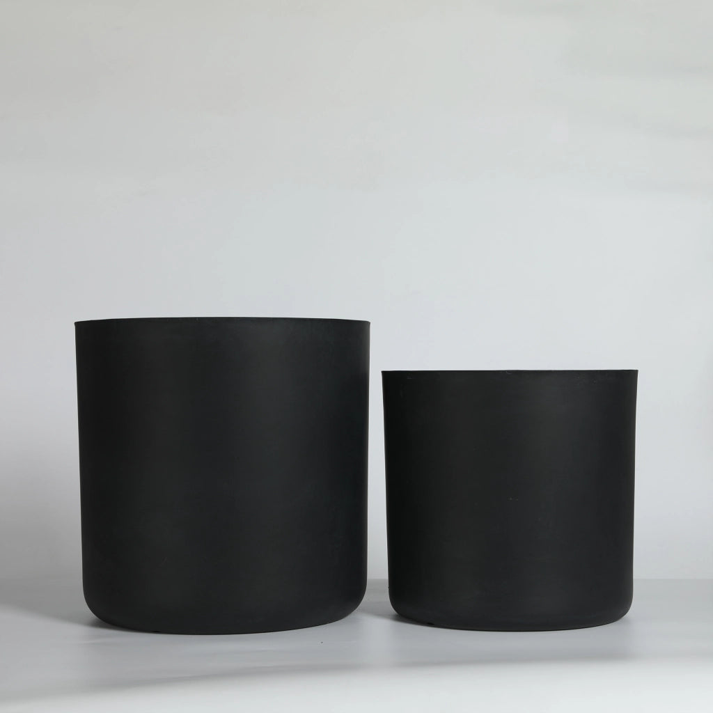 Set 2 Vasi da Giardino in Cemento con Fori di Drenaggio ¨C MINIMAL ¨C Nero, 34x32cm & 40x40cm