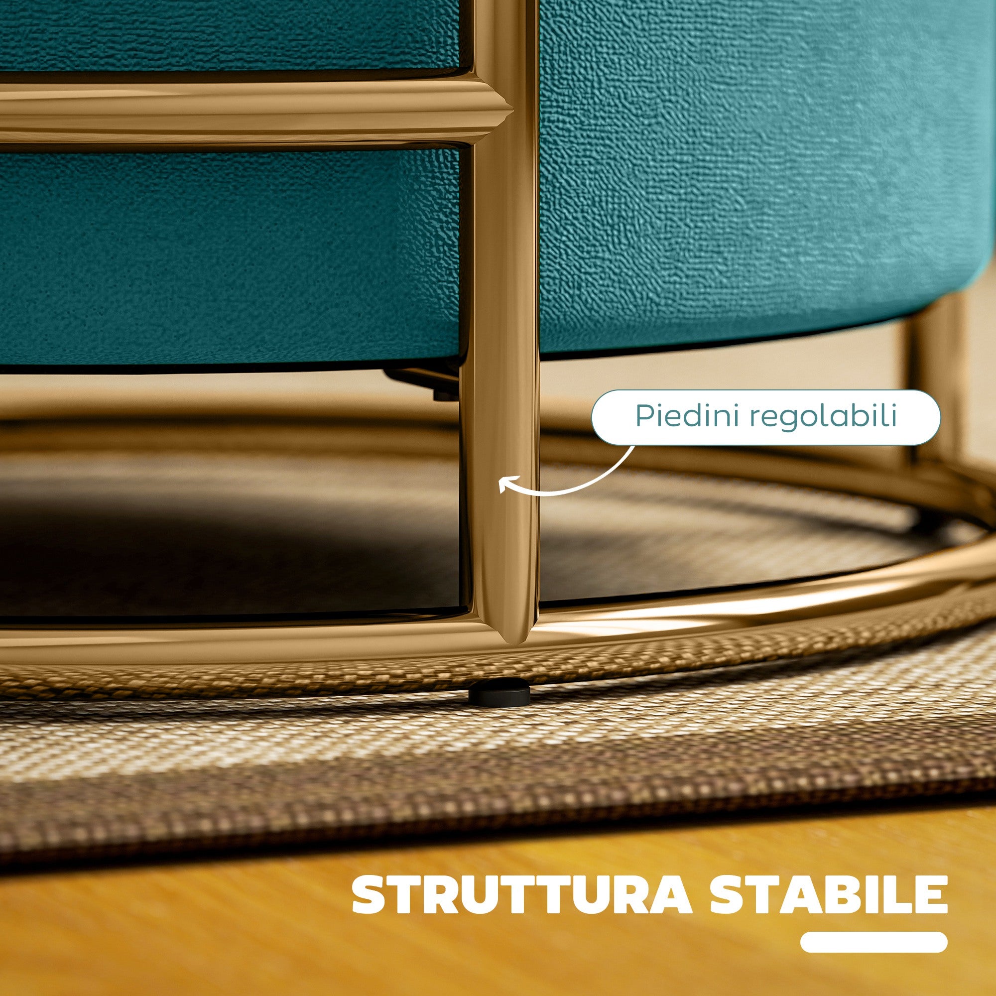 Pouf Contenitore Rotondo Ø42x39 cm in Tessuto Effetto Velluto Verde