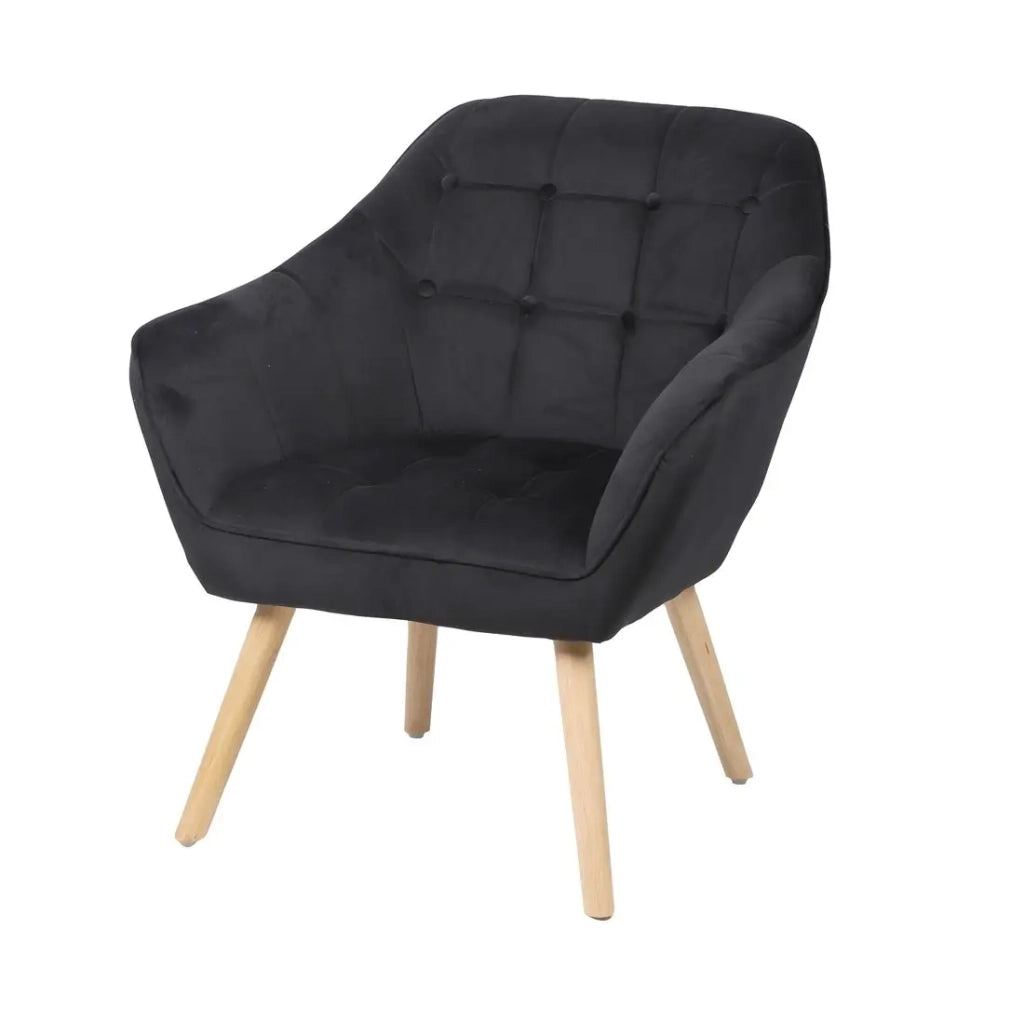 Poltrona in velluto nero con piedi in legno - 74x70xH85 cm, altezza della seduta 43 cm - Collezione VELUREA