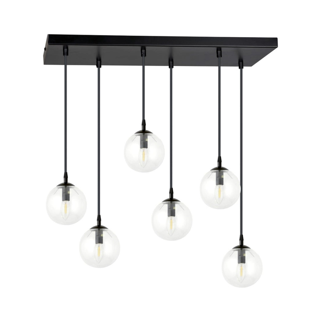 Lampada a sospensione COSMO in acciaio nero e vetro trasparente