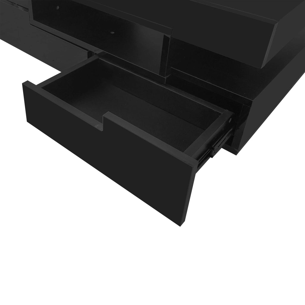 TAVOLINO DA CAFFÈ 80x50x36 cm Nero Lucido con LED e 4 Cassetti