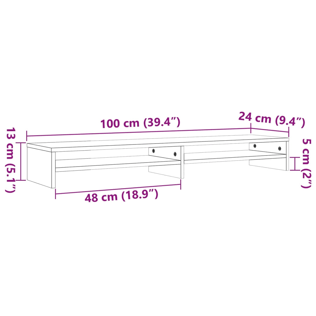 Supporto Monitor Marrone Cera 100x24x13 cm Legno Massello Pino 847163
