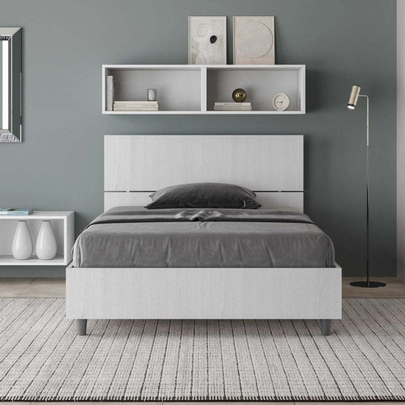 Letto 1 piazza e mezza 120x190 cm testata inclinata Demas - Senza rete,Bianco Frassino
