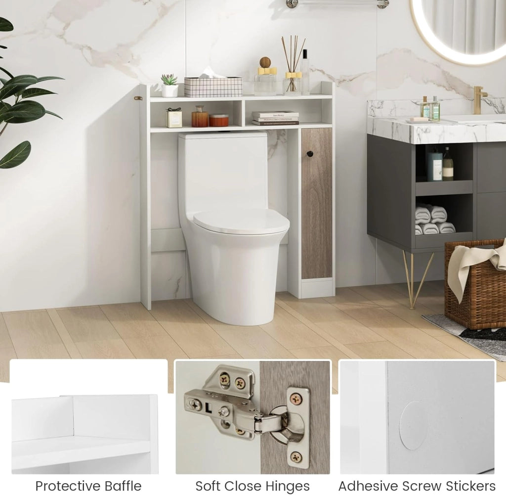 Mobiletto per WC con ripiano regolabile, scomparti per porta, dispositivo antiribaltamento, organizer per WC, lavanderia, salvaspazio