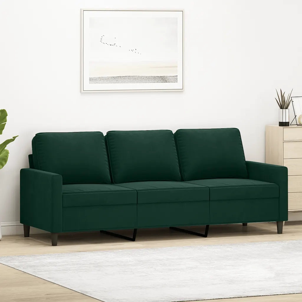Divano a 3 Posti Verde Scuro 180 cm in Velluto