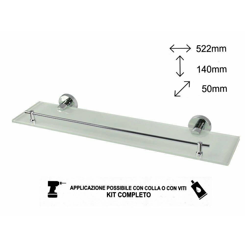 Trade Shop - Mensola In Acciaio Vetro Da Muro Fissaggio Viti Colla Mastice Arredo Bagno 52196 -