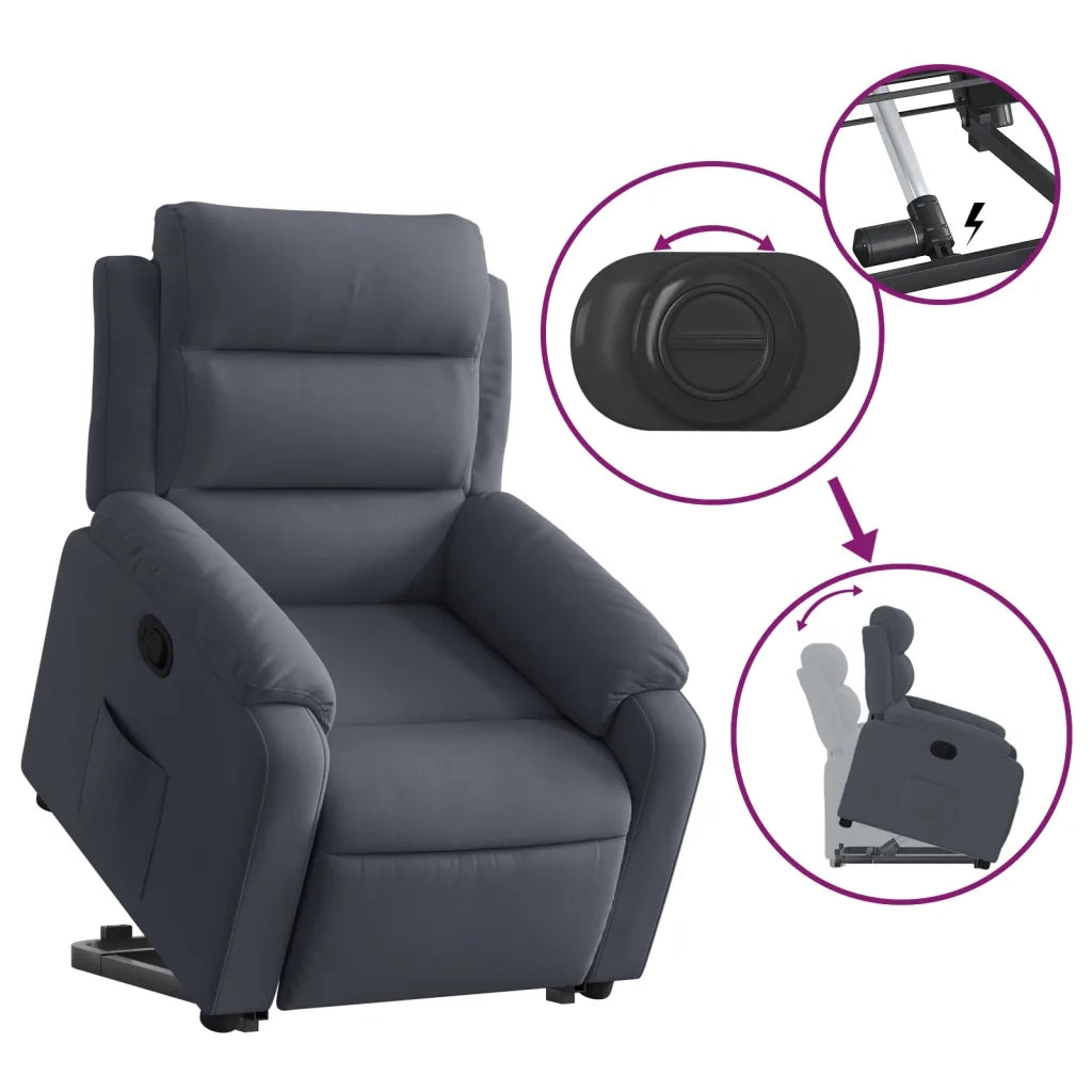Poltrona | Sedia Relax Alzapersona Reclinabile Grigio Scuro in Velluto