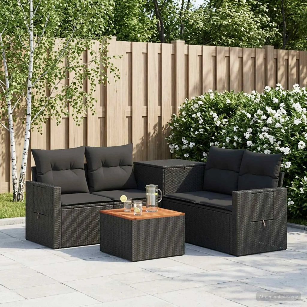 Set di divani 6 pz Nero Rattan sintetico e Acciaio 3447451