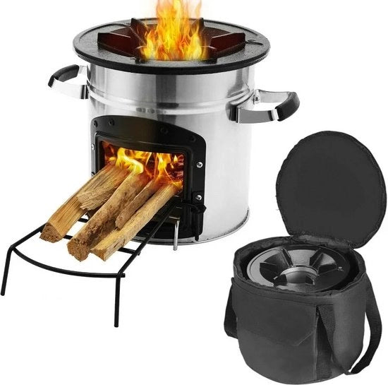 Barbecue a Legna - Stufa a Legna - Sostituibile - Stufa a Razzo di Alta Qualità - Cottura a Fuoco di Legna - Con Tasca Portatile - Gadget per Campeggio - Cottura all'Aperto - Gadget per Campeggio