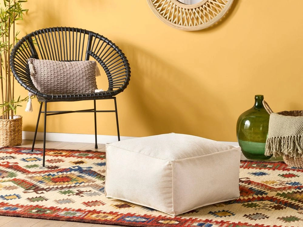 Moderno Pouf Intrecciato da Salotto 50 x 30 cm Motivo Bianco Sporco