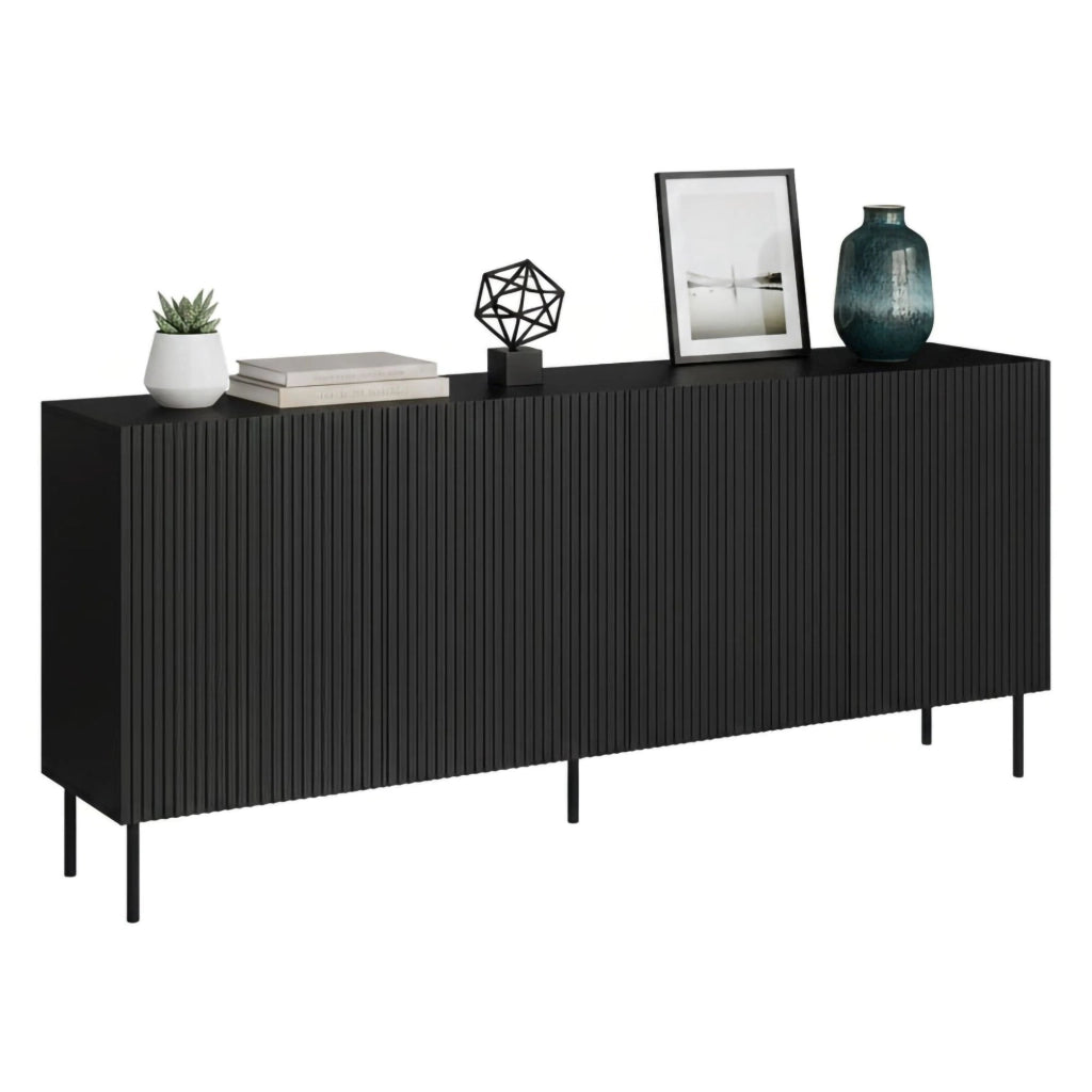 Credenza Corana, Madia da salotto con quattro ante battenti, Rialzato da terra, 200x42 h82 cm, Nero