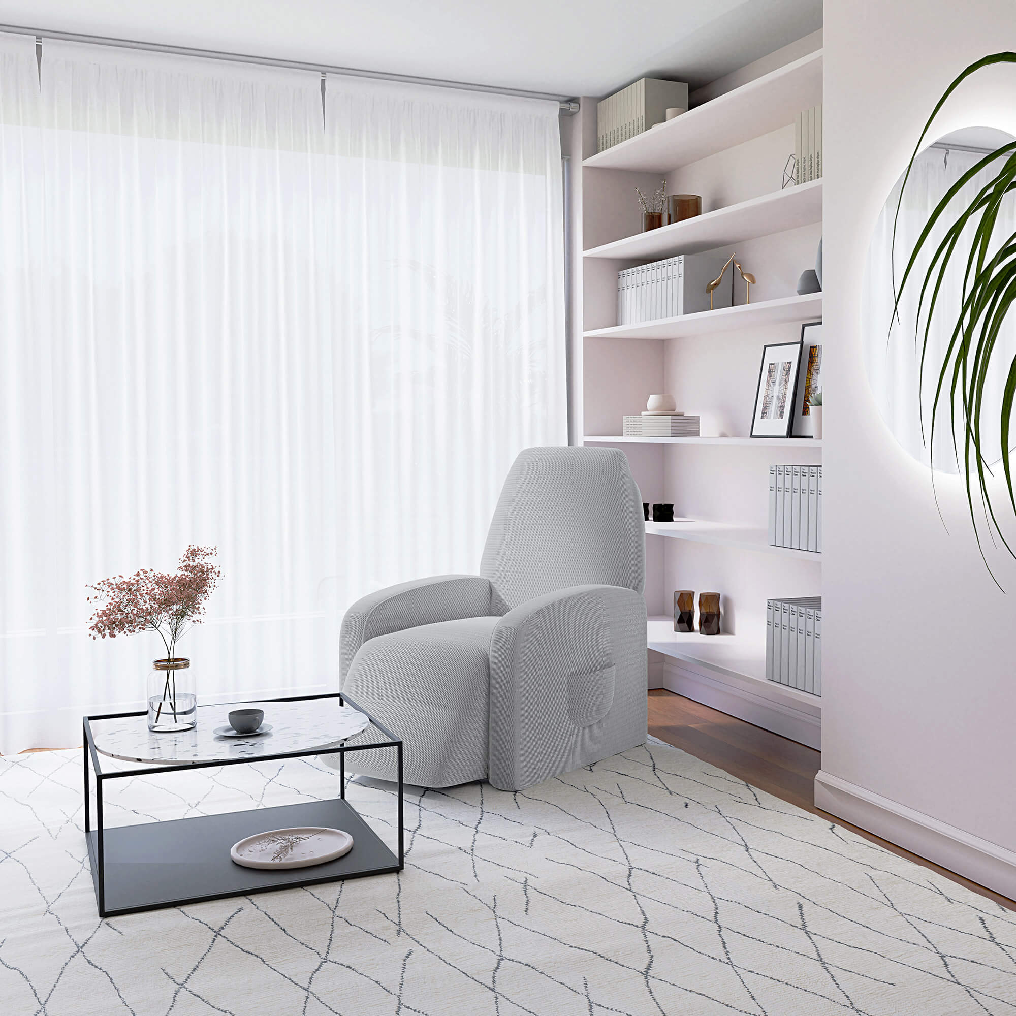 Copripoltrona Reclinabile Elasticizzato Taglia Unica con Tasca Laterale Grigio Chiaro