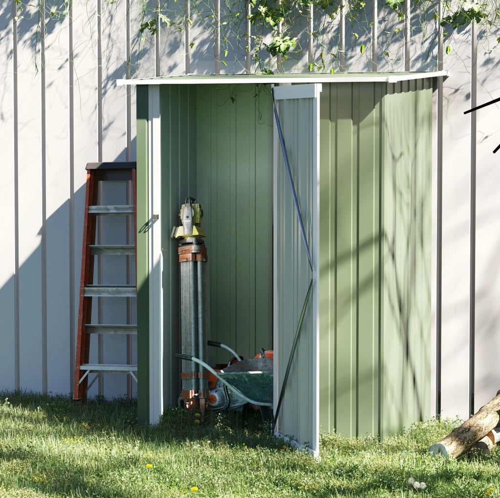 Casetta da giardino in acciaio verde 142 x 84 x 189 cm con porta ampia