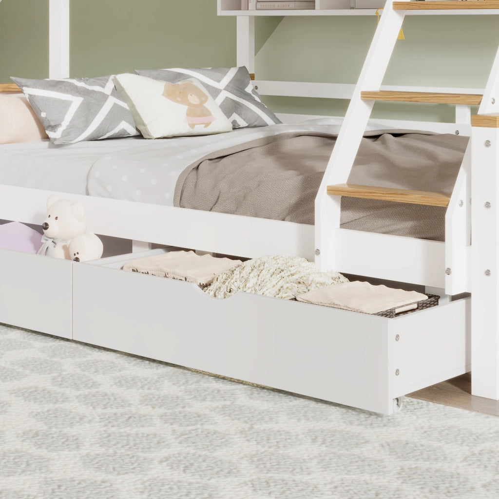 Letto a Castello 90x200 cm e 140x200 cm con Regali; Scala Obliqua; Cassetti