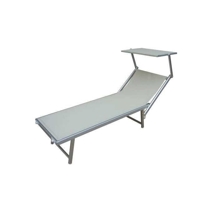 Amicasa 0802978-B Bagnino Lettino Prendisole Struttura Alluminio Textilene Parasole Regolabile Gambe Pieghevoli colore Bianco