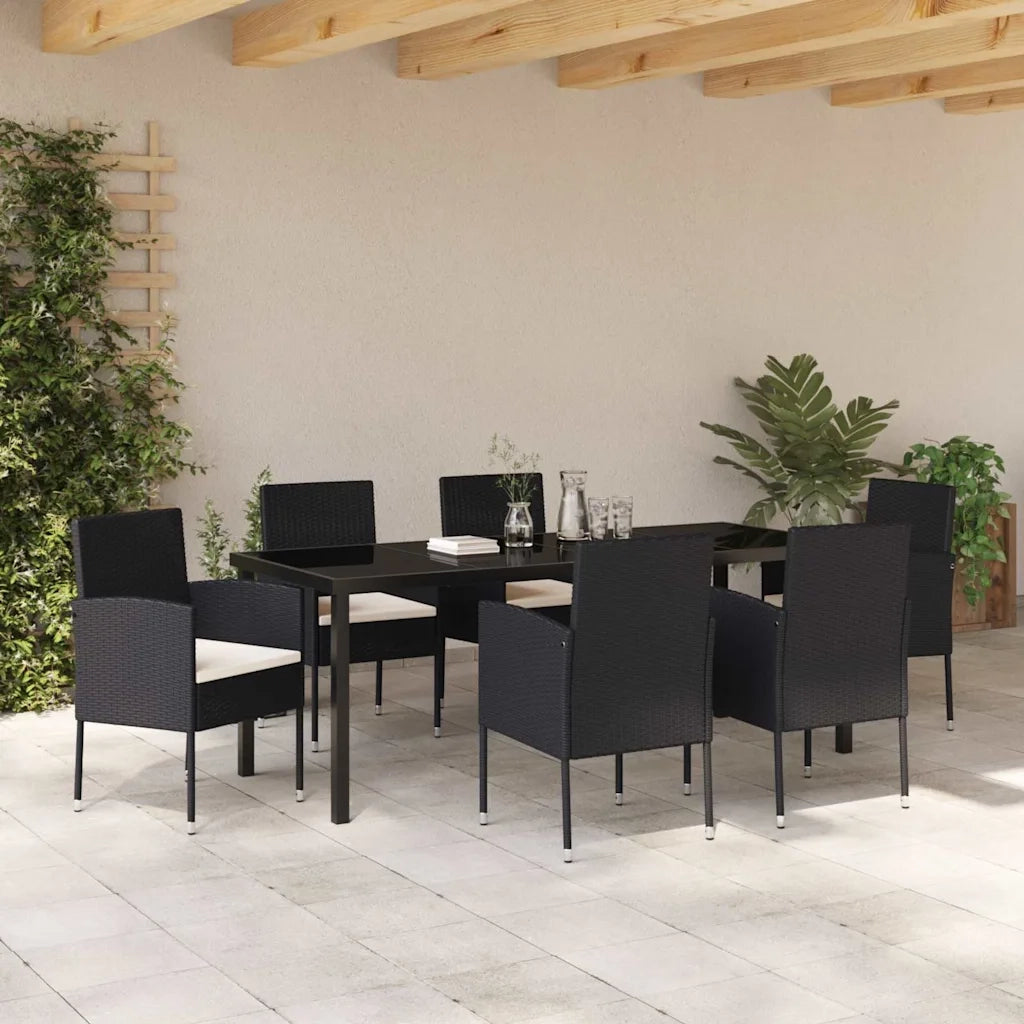 Set da Pranzo per Giardino con cuscino 7 pcs Nero polyrattan 3380055