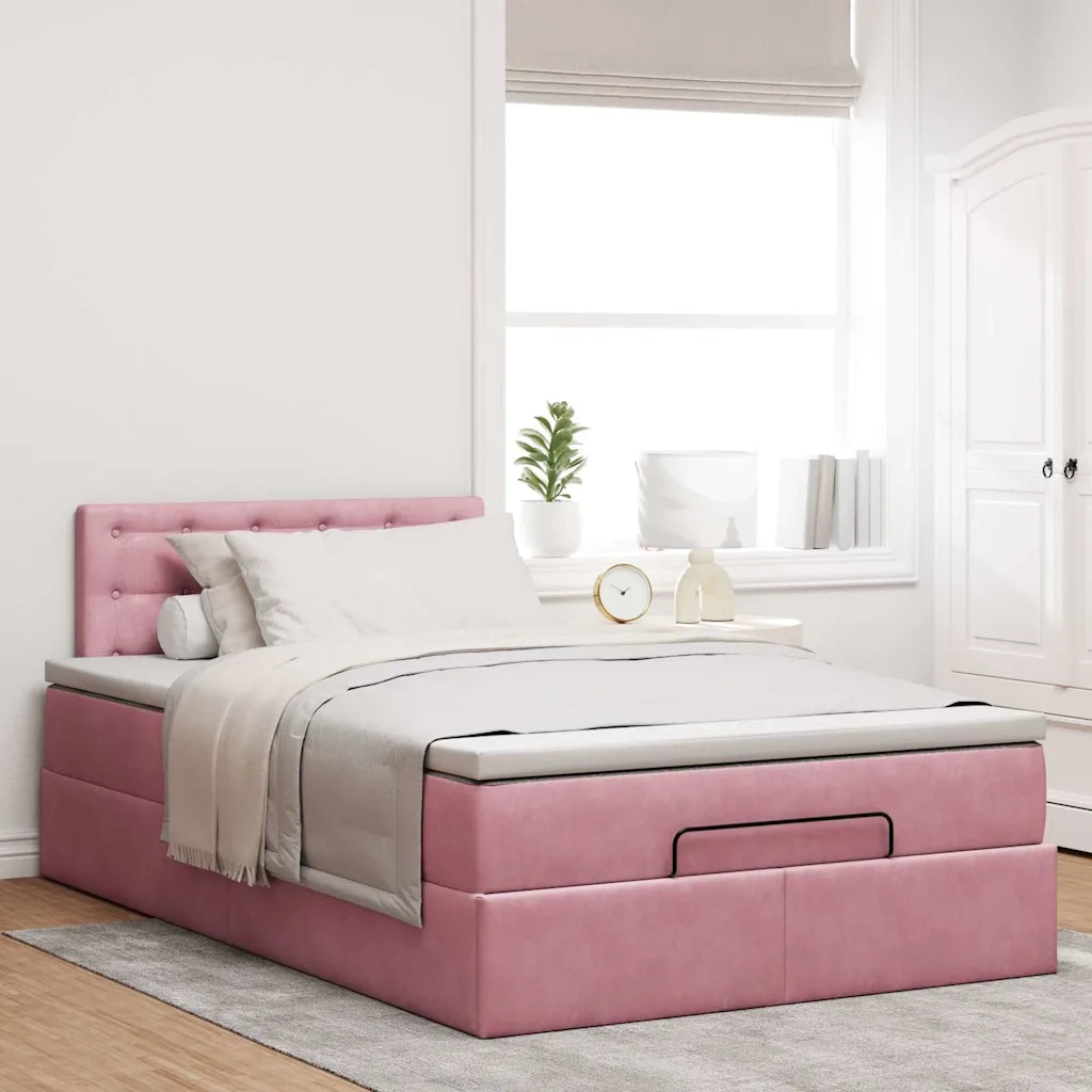 Struttura Letto Pouf con Materasso Rosa 120x200 cm Velluto 3312763