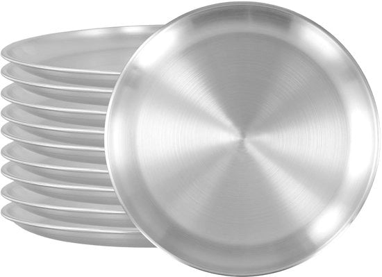 Set di servizio per pizza in acciaio inossidabile da 26 cm - Set di 10 - Piatti rotondi per servire - Presentazione elegante - Duraturo - Materiale in acciaio inossidabile - Dimensioni 26 cm