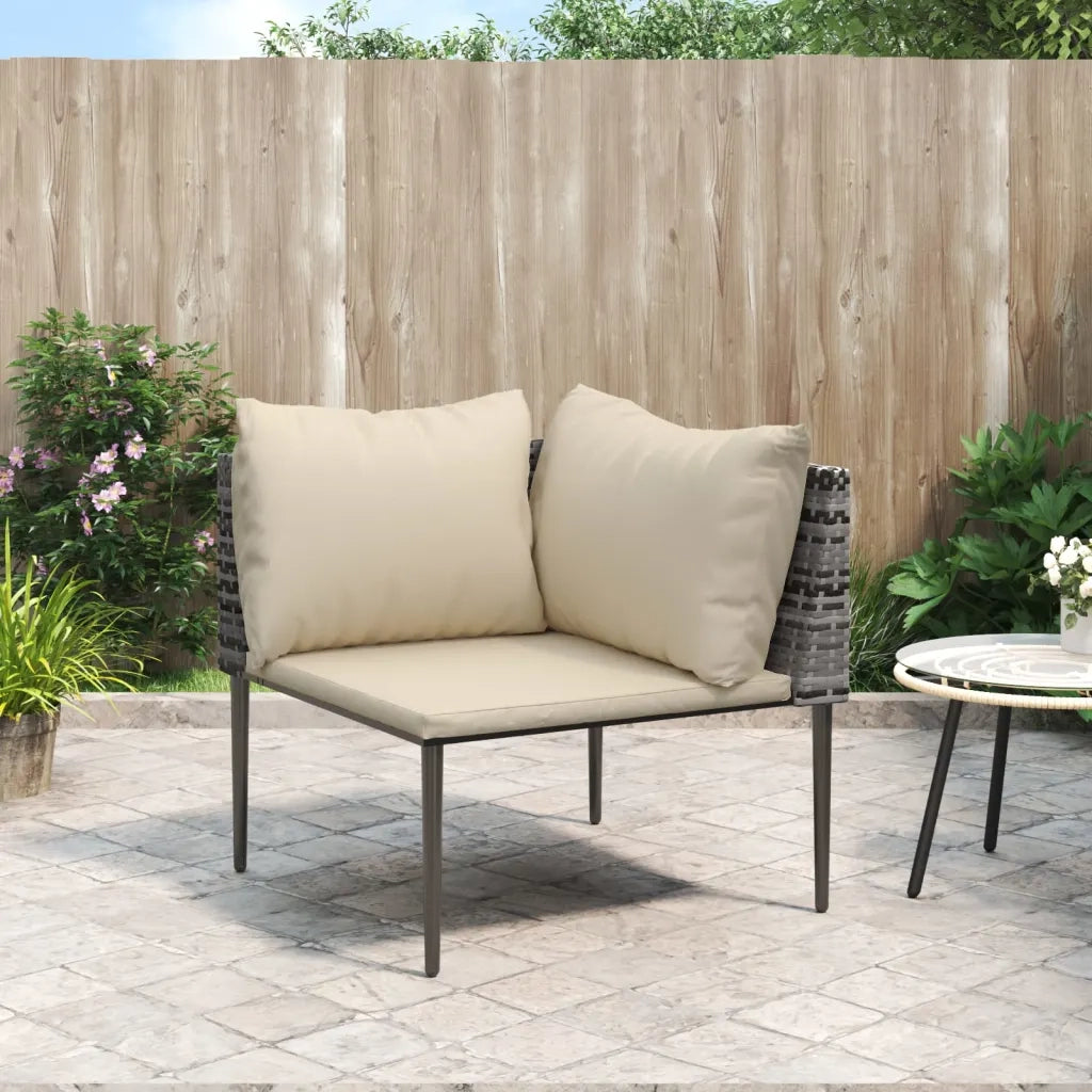 Divano Angolare da Giardino-Sofa da giardino con Cuscini in Polyrattan Grigio