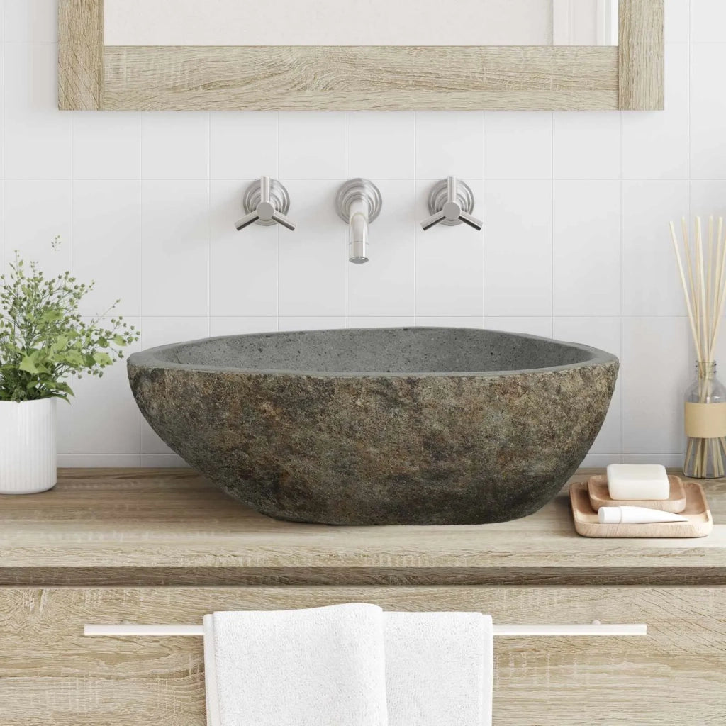 Basin in pietra fluviale Grigio chiaro 52 x 40 x 15 cm CFW7861387