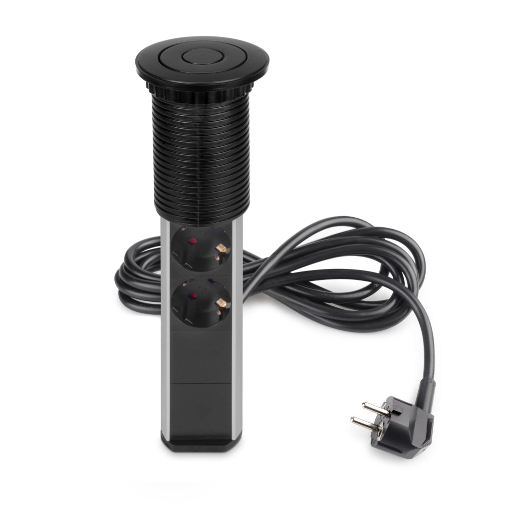 Emuca Multiconnettore estraibile Vertikal, EU, Verniciato nero, Tecnoplastica e Alluminio, 1 u.