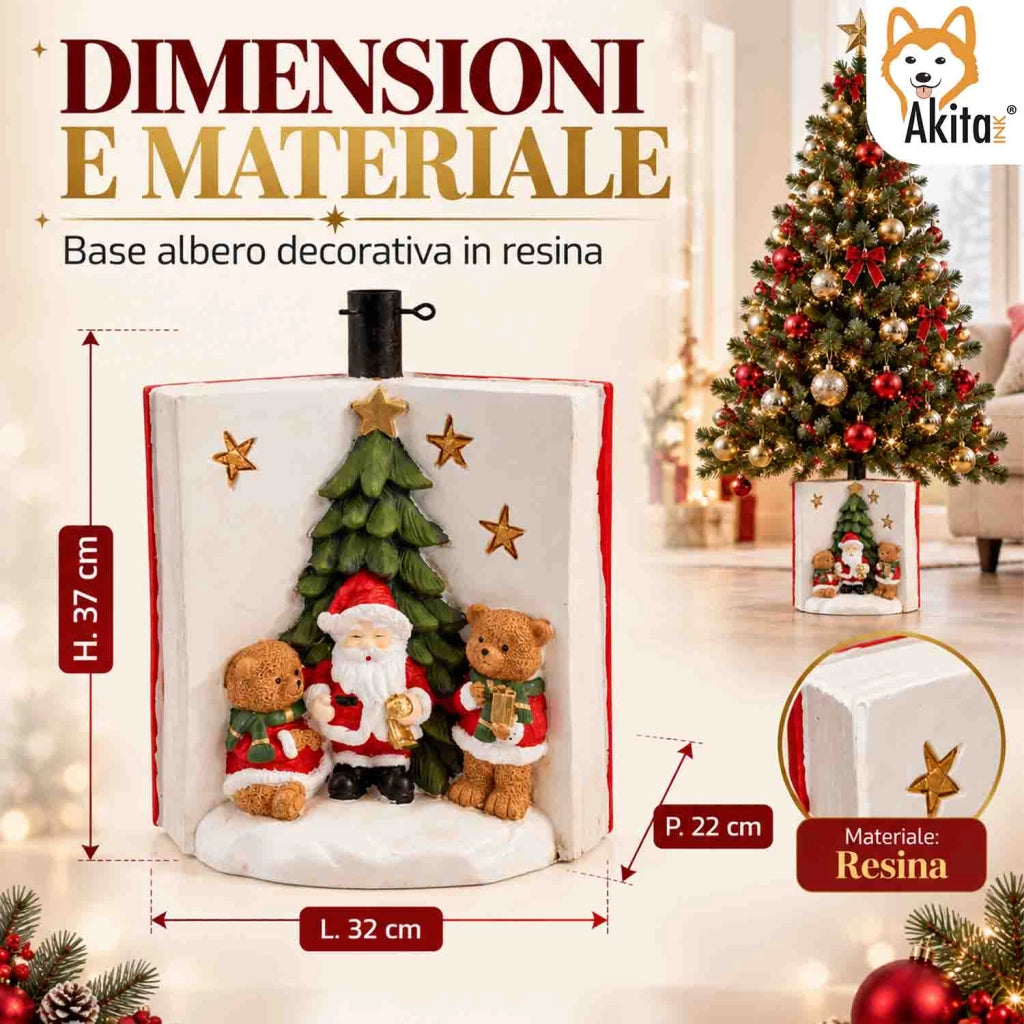 Akitaink Base Albero Libro Babbo Natale Orsetti Resina 37 cm