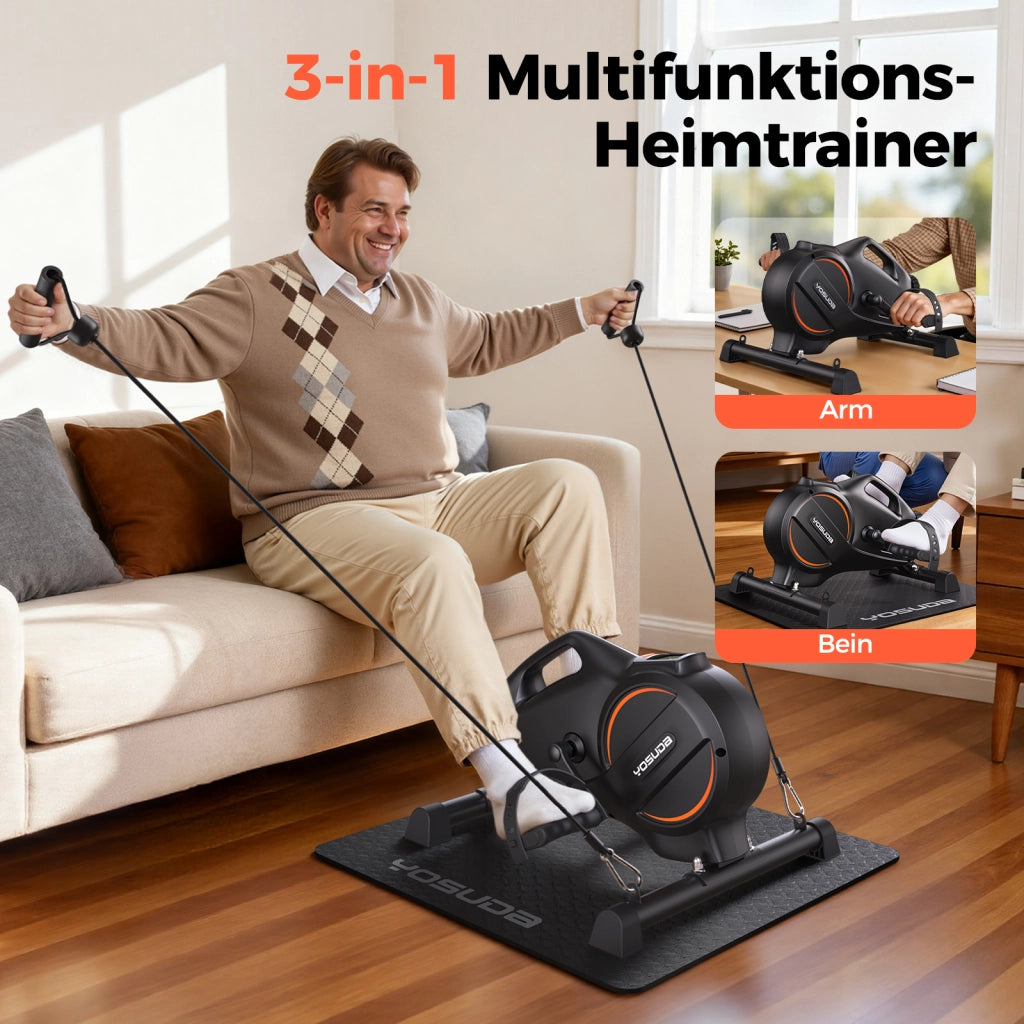 Pedaliera Fitness Xylo - Attrezzo Allenamento Gambe Braccia con 16 Livelli Resistenza e Tappetino Antiscivolo