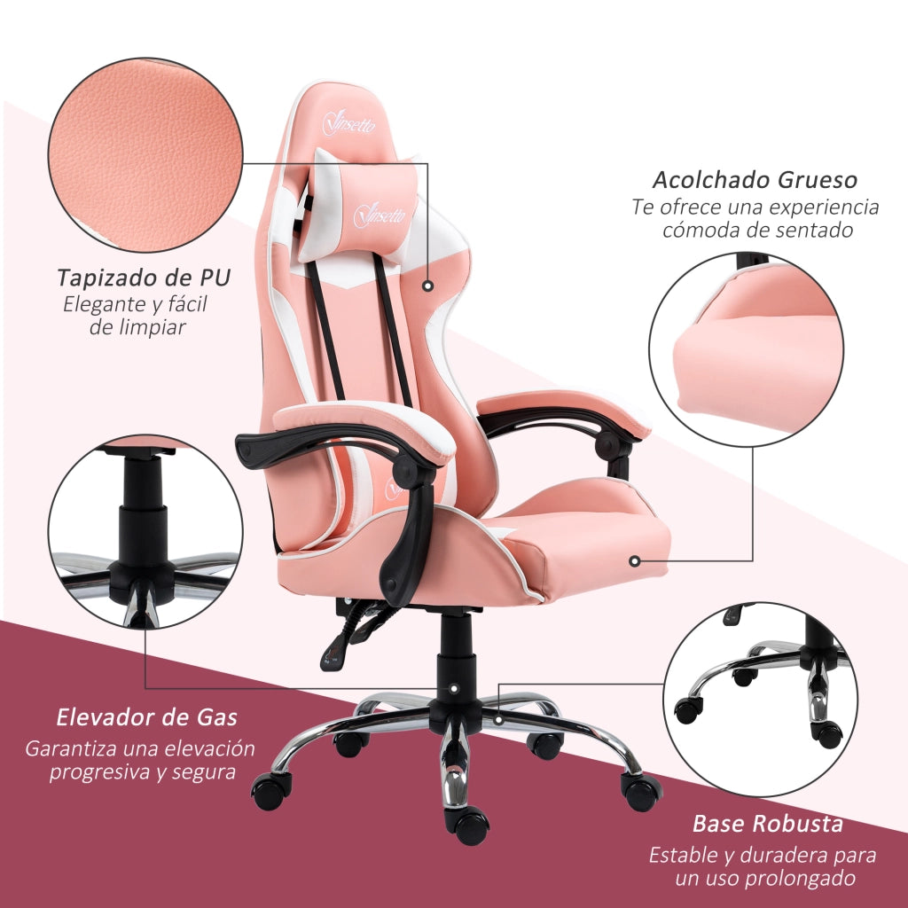 Sedia Gaming con Schienale Reclinabile ¨C zephmum ¨C Rosa 63x67x122-130 cm