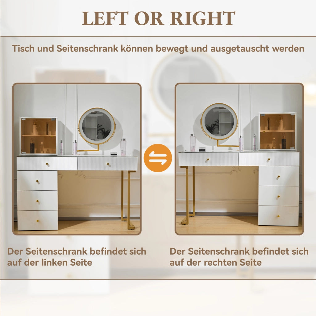 Toeletta con specchio LED a 3 colori - per camera da letto - 120×45×115 cm - bianco